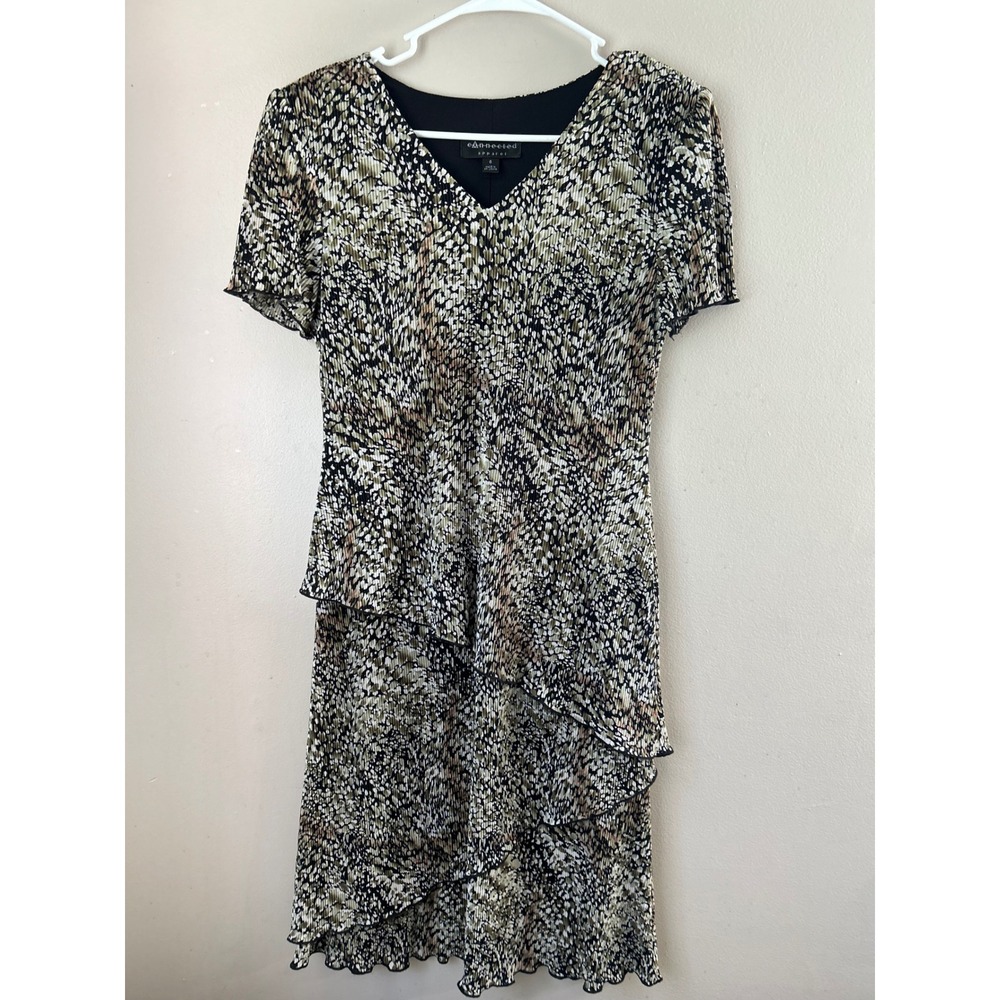 Connected Apparel Dress Womens Size 6 Black Brown Pleated Tiered‎ Indie Sleeze